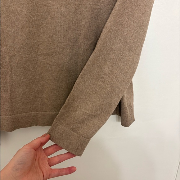 NWT J.Crew Factory Cotton Ruffleneck Sweater Hthr Mushroom color Women’s size L - Picture 5 of 7